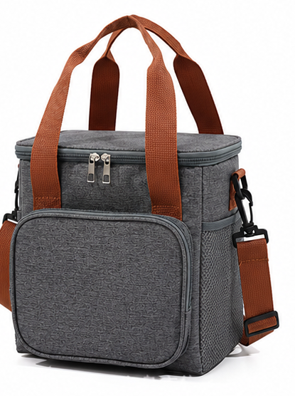 Double Deck Leak-Proof Lunch Tote – Insulated & Collapsible in gray with adjustable straps.